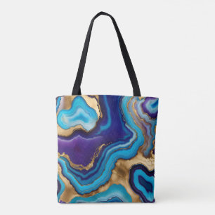 Aqua Gold Blue Purple Veins Agate Tote Bag