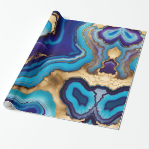 Aqua Gold Blue Purple  Veins Agate Wrapping Paper