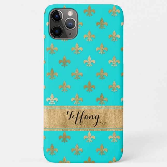 Aqua, Gold fleur-de-lis Case-Mate iPhone Case (Back)