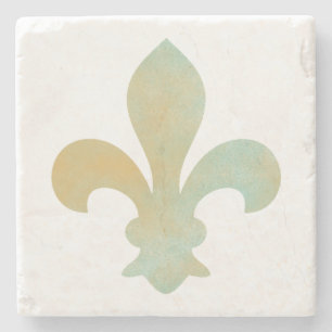Aqua Gold French Fleur de Lis Stone Coaster