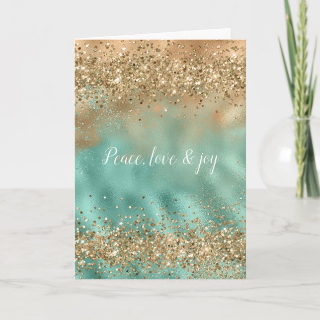 Aqua Gold Glitter Confetti    Card (Front)