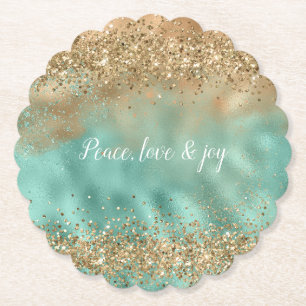 Aqua Gold Glitter Confetti Paper Coaster