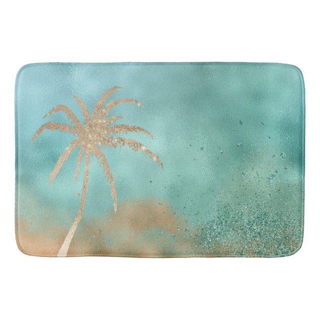 Aqua Gold Glitter Glitz         Bath Mat (Front)
