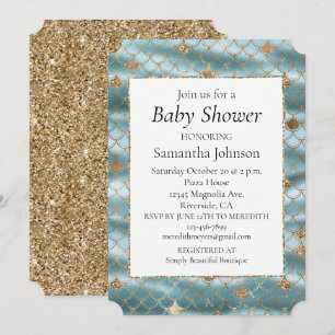 Aqua Gold Glitter Mermaid Invitation