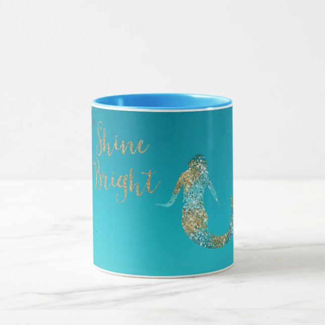 Aqua Gold Glitter Sparkle Mermaid        Mug (Center)