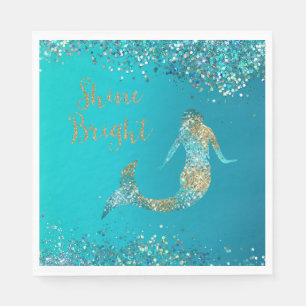 Aqua Gold Glitter Sparkle Mermaid          Napkin