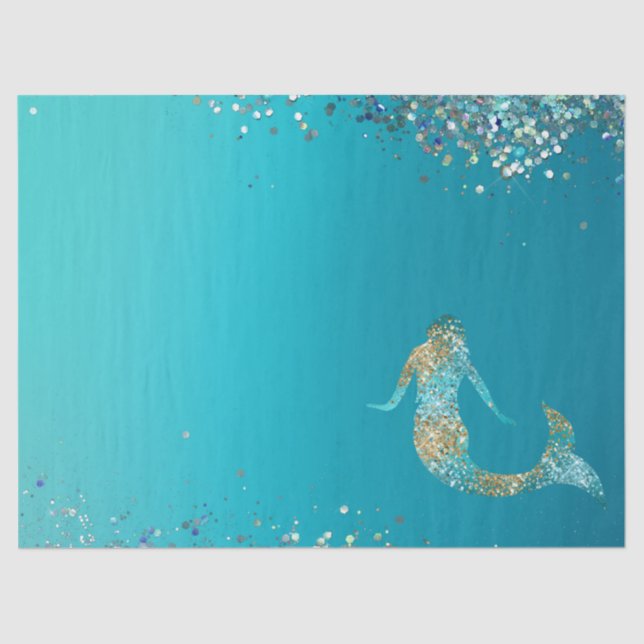 Aqua Gold Glitter Sparkle Mermaid    Tissue Paper (Front)
