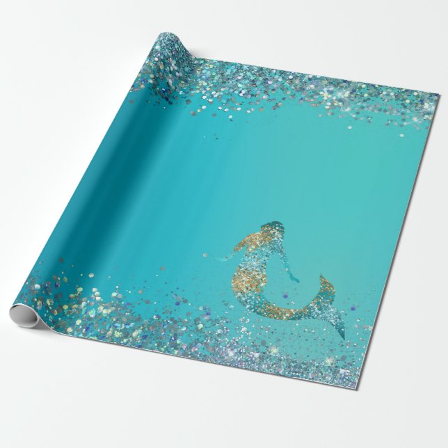 Aqua Gold Glitter Sparkle Mermaid      Wrapping Paper (Unrolled)