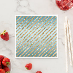 Aqua Gold Glitter Stripes Napkin
