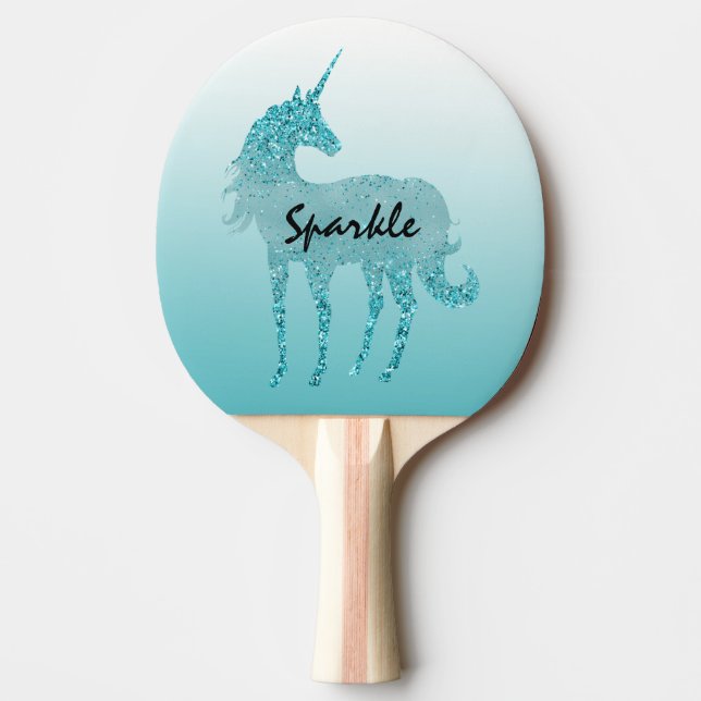 Aqua Gold Glitter Unicorn Ping Pong Paddle (Front)