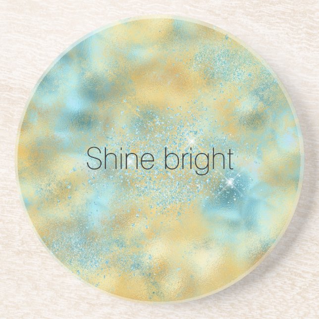 Aqua Gold Glitz Sparkle       Coaster (Front)