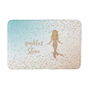 Aqua Gold Mermaid Sparkle Glitter Confetti        Bath Mat