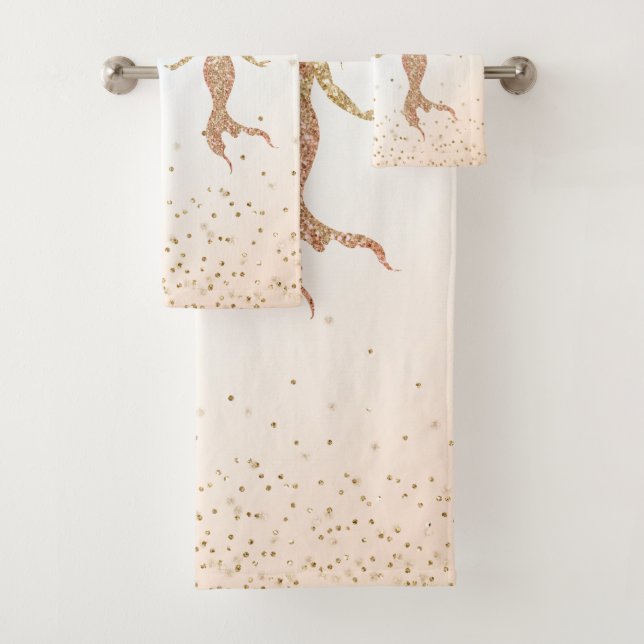 Aqua Gold Mermaid Sparkle Glitter Confetti         Bath Towel Set (Insitu)