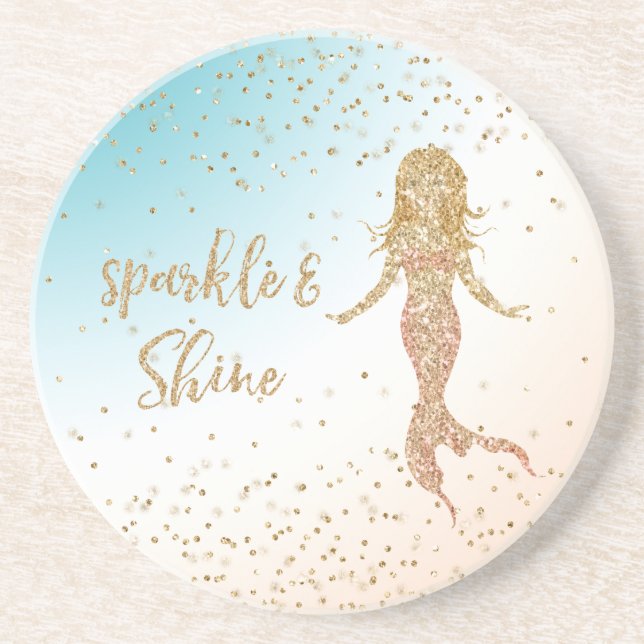 Aqua Gold Mermaid Sparkle Glitter Confetti    Coaster (Front)