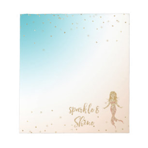 Aqua Gold Mermaid Sparkle Glitter Confetti Notepad