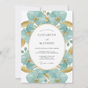Aqua Gold Painted Wedding Invitation