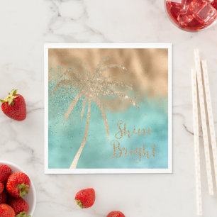 Aqua Gold Palm Tree Shine Bright Glitter        Napkin