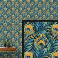 Aqua & Gold Peacock Feathers
