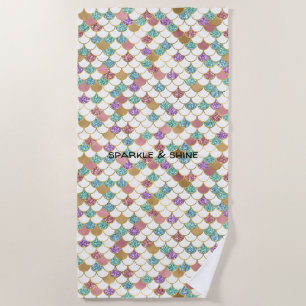 Aqua Gold Pink Glitzy Mermaid Glitter Beach Towel