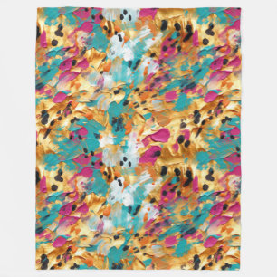 Aqua Gold Pink Leopard Paint Fleece Blanket