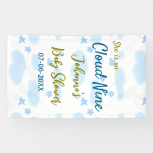 Aqua gold she is on cloud nine baby shower clouds banner