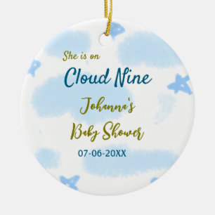 Aqua gold she is on cloud nine baby shower clouds ceramic ornament