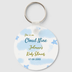 Aqua gold she is on cloud nine baby shower clouds  key ring
