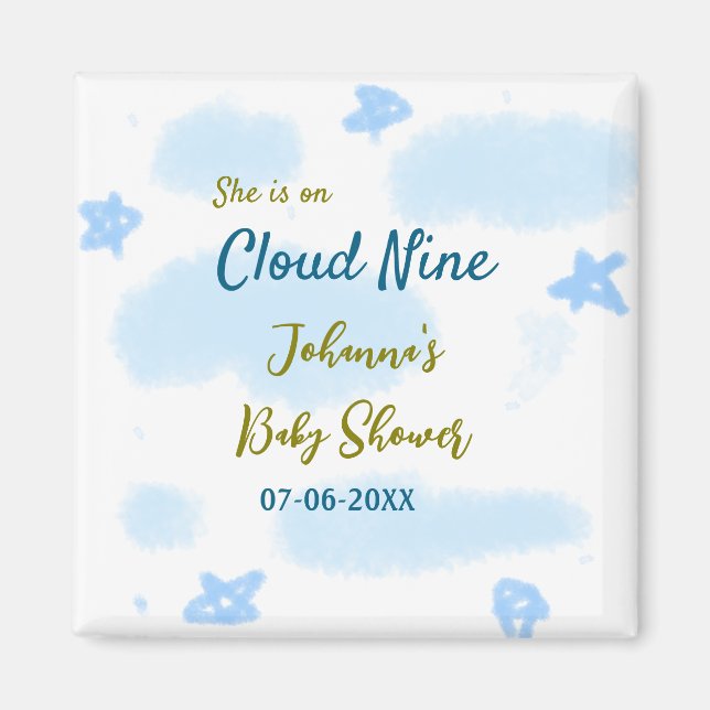 Aqua gold she is on cloud nine baby shower clouds  magnet (Front)