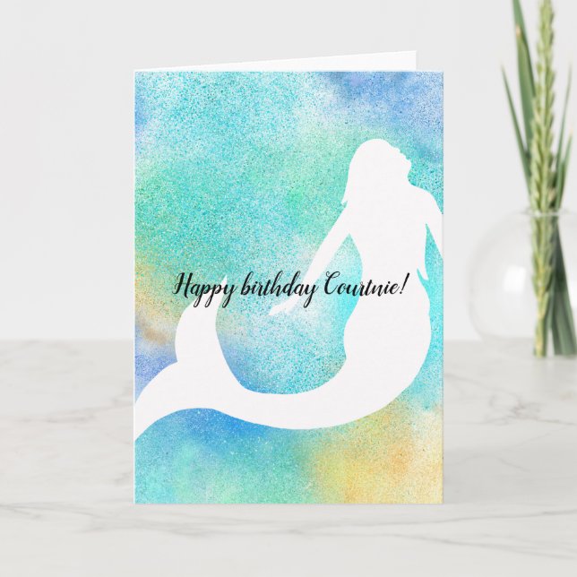 Aqua Gold Sparkle Mermaid Card (Front)