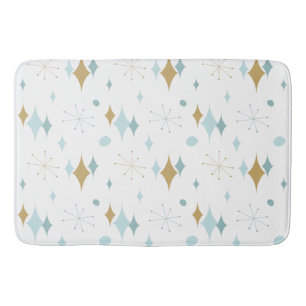 Aqua, Gold Starburst Mid Century Pattern Bath Mat