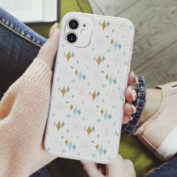 Aqua, Gold Starburst Mid Century Pattern