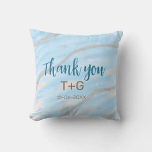 Aqua gold thank you add couple name date year text cushion