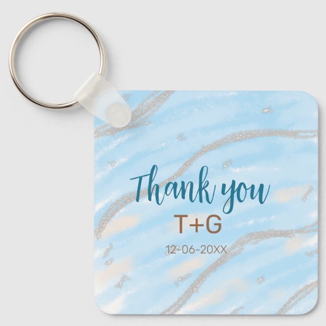 Aqua gold thank you add couple name date year text key ring (Front)
