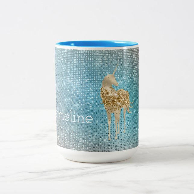 Aqua Gold Unicorn Sparkle    Two-Tone Coffee Mug (Center)