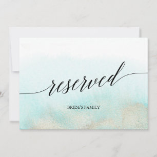 Aqua & Gold Watercolor Beach Wedding Reserved Sign