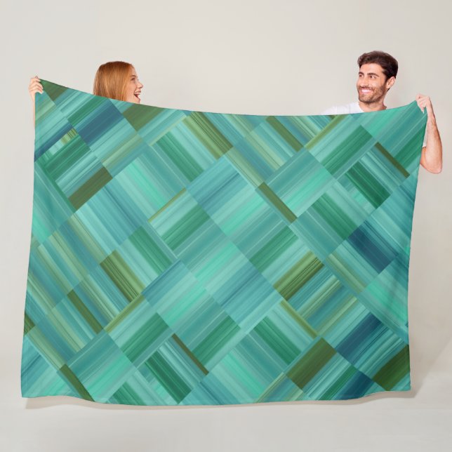 Aqua Green and Blue Blocks Tie Fleece Blanket (In Situ)