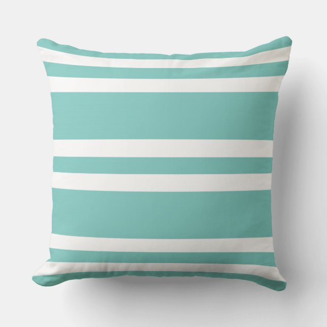 Aqua Green and White Striped Cushion (Front)