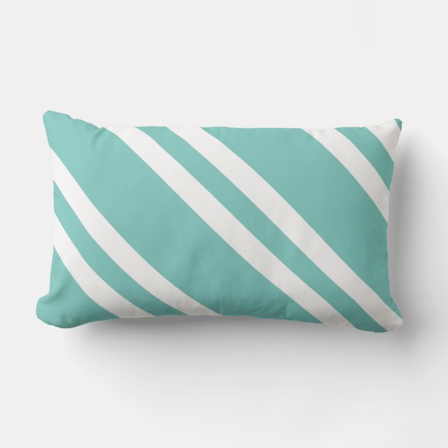 Aqua Green and White Striped Lumbar Cushion (Front)