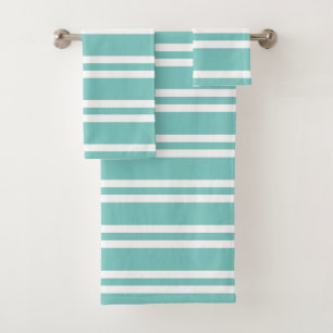 Aqua Green and White Stripes Bath Towel Set