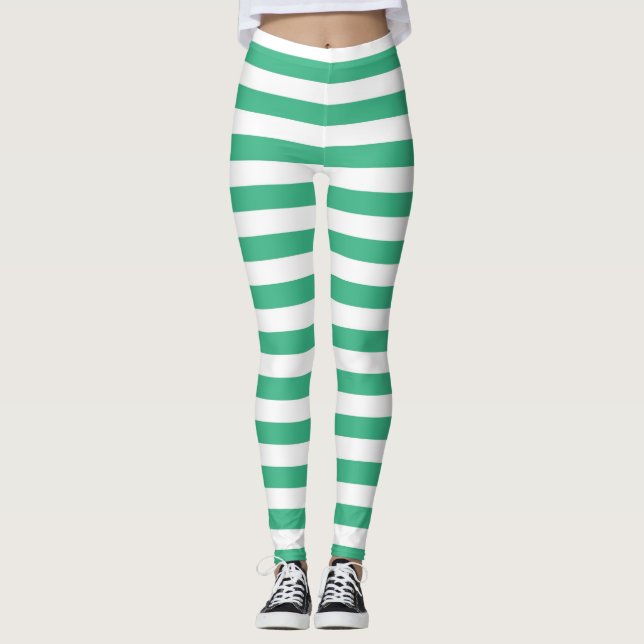 Aqua Green and White Stripes Leggings (Front)