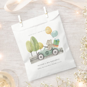 Aqua Green Any Age Birthday Party Teddy Car Favour Bag
