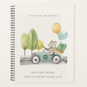 Aqua Green Any Age Birthday Party Teddy Car Planner