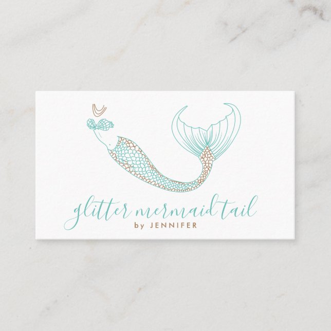 Aqua Green Brown Tail Mermaid Business Card (Front)