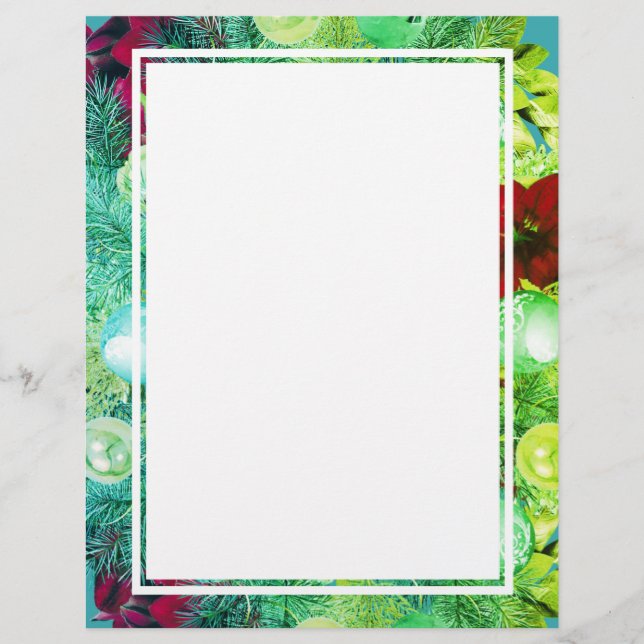 Aqua Green | CHRISTMAS WREATH | Festive Holiday Custom Letterhead (Front)