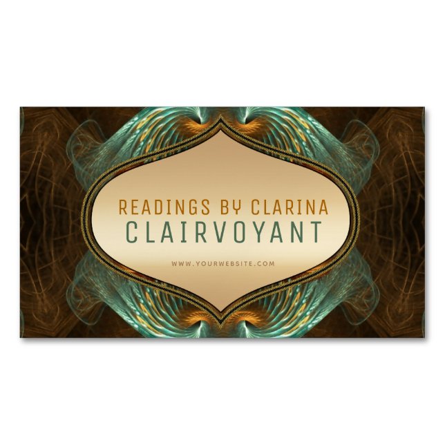 Aqua Green Gold Fractal Arts Clairvoyant Readings  Magnetic Business Card (Front)