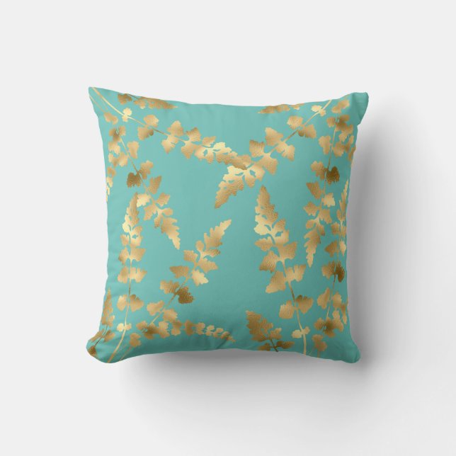 Aqua Green Gold leaf double sided hamptons Cushion (Front)