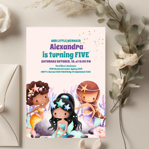 Aqua Green Gold Little Mermaid Birthday Invitation