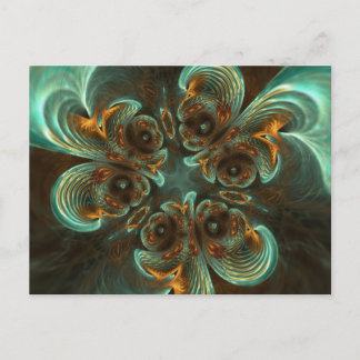 Aqua Green & Gold & Spiral Fractal Art Postcard