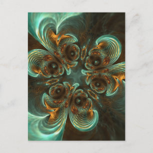Aqua Green & Gold & Spiral Fractal Art Postcard