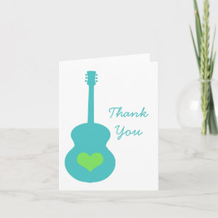 Aqua/Green Guitar Heart Thank You Card